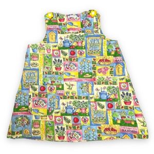 Vintage 90s Handmade Floral Garden Denim Pinafore Jumper Overall Dress Size 5 6